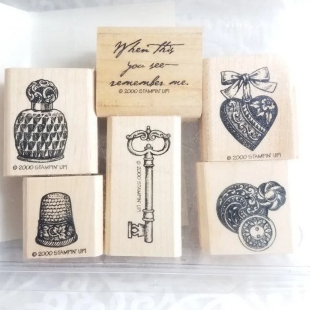 Vintage Stampin' Up Antique Collectibles Wood Mounted Rubber Stamp Set